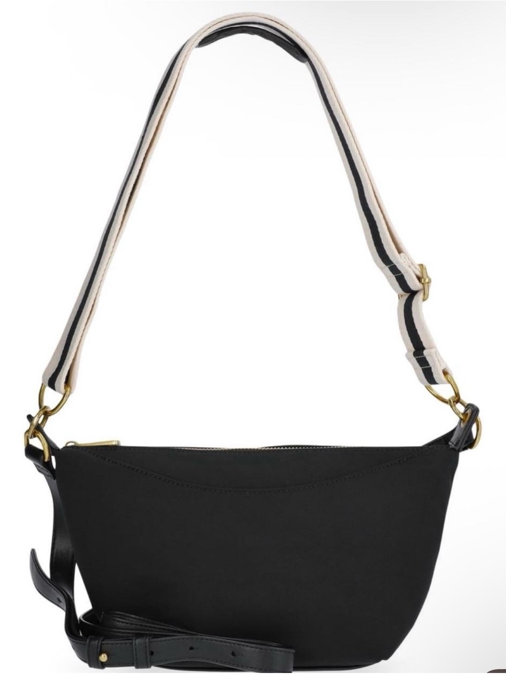 Black Nylon Shoulder Bag w/ Striped Crossbody Strap NWT